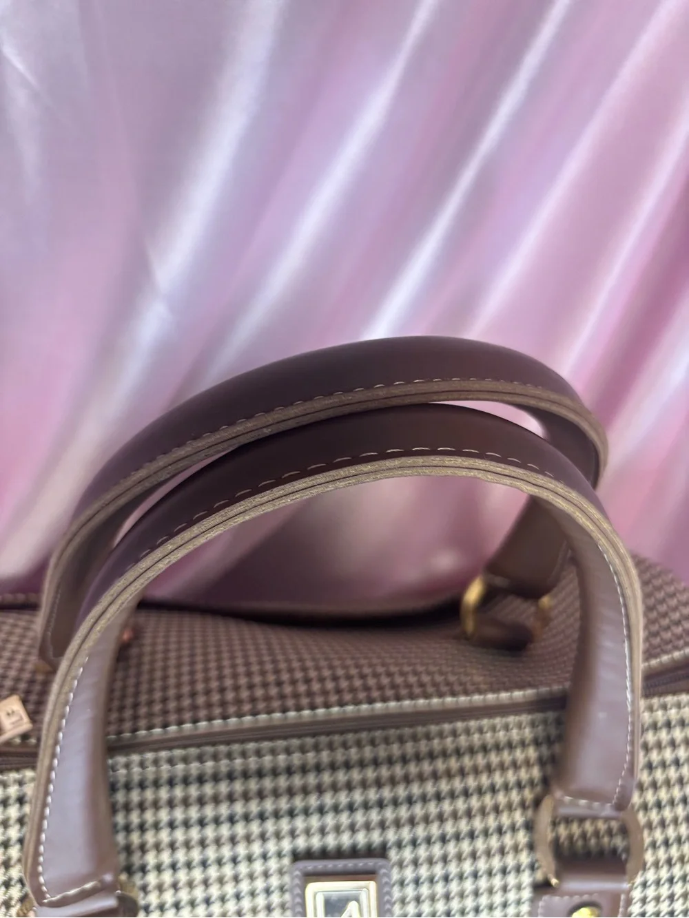 London Fog Brown Houndstooth Top-Handle Satchel